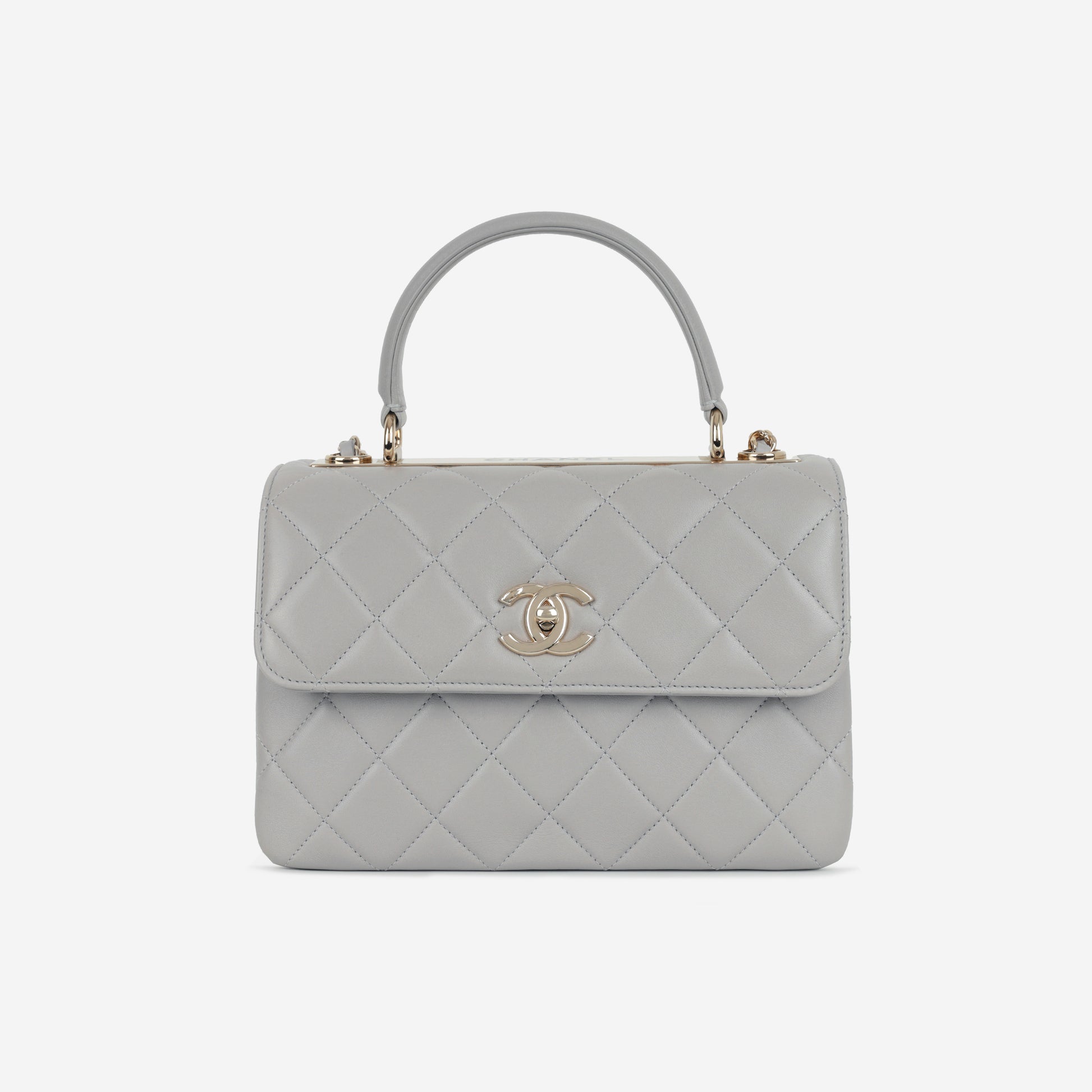 Chanel Small Trendy CC Flap Bag Light Grey Lambskin Champagne