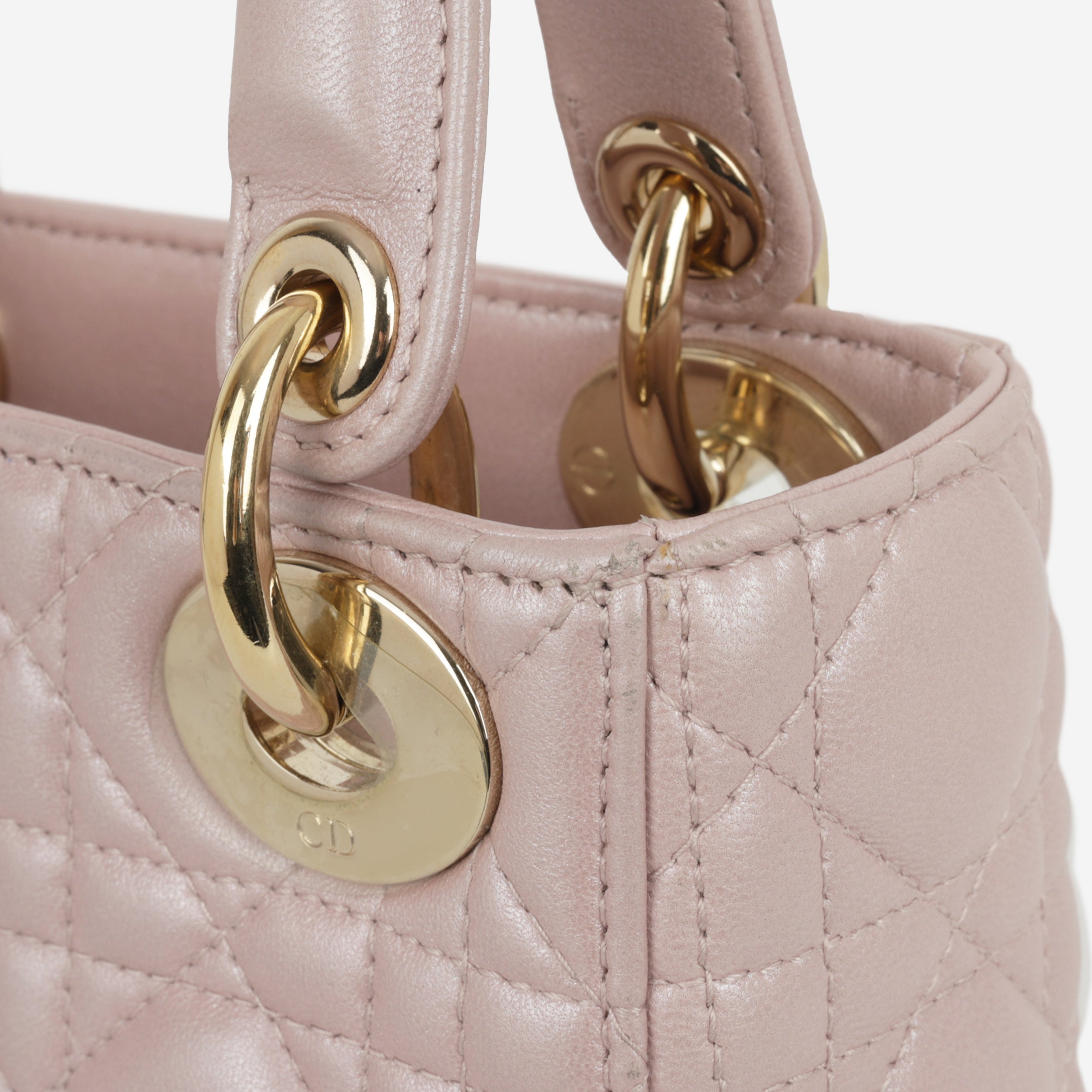 Dior Mini Lady Dior - Pearlescent Pink Lambskin | Champagne Gold