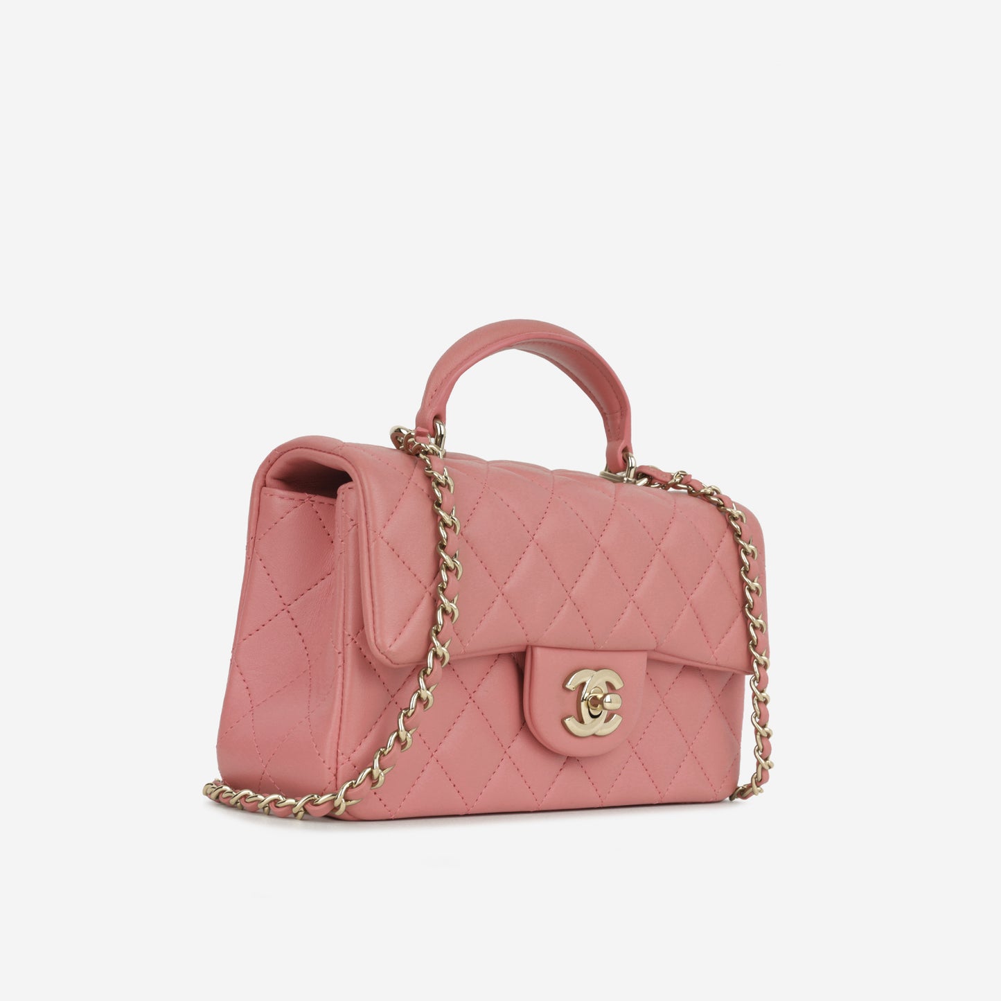 Chanel Mini Top Handle Flap - Pink Lambskin  | Champagne Gold Hardware