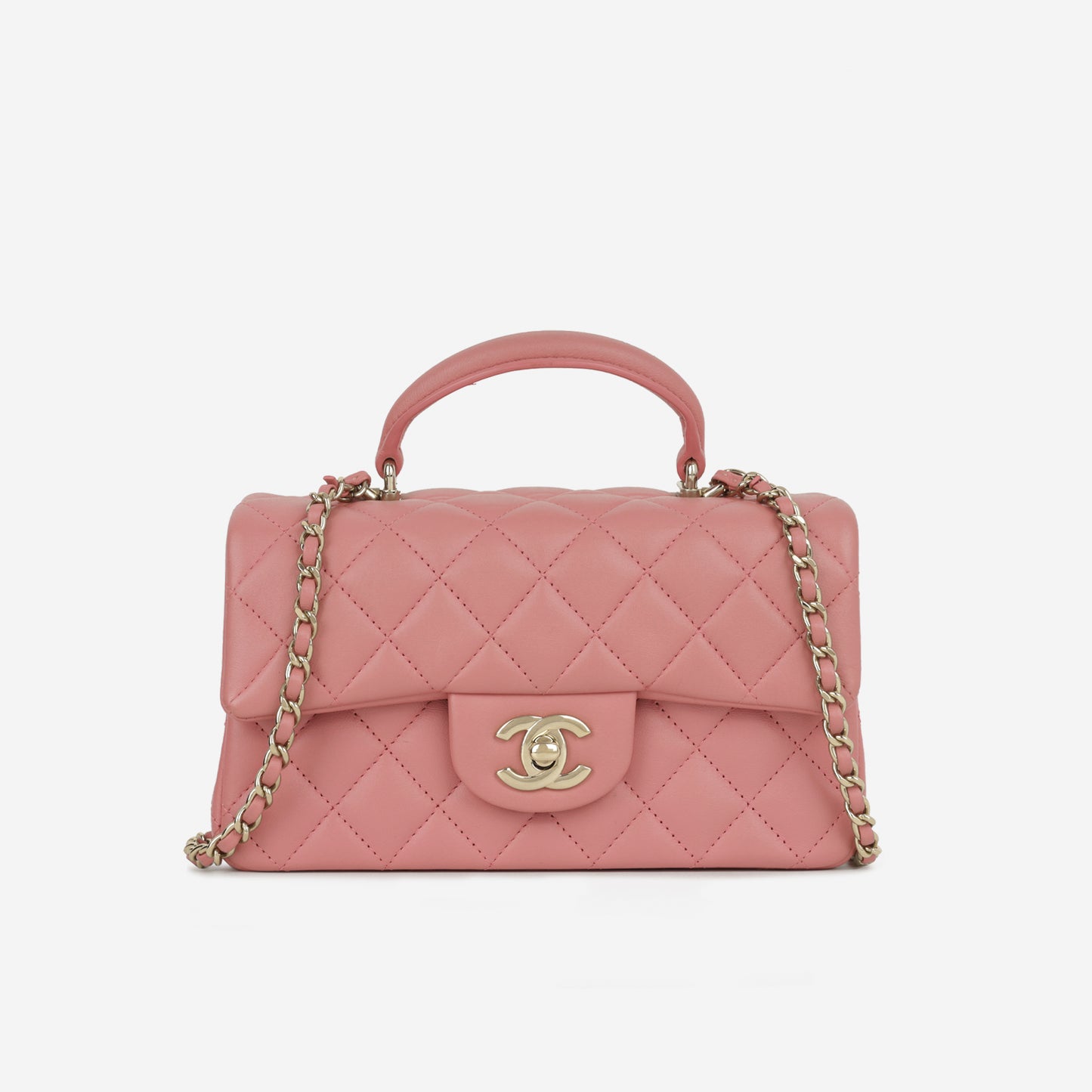 Chanel Mini Top Handle Flap - Pink Lambskin  | Champagne Gold Hardware