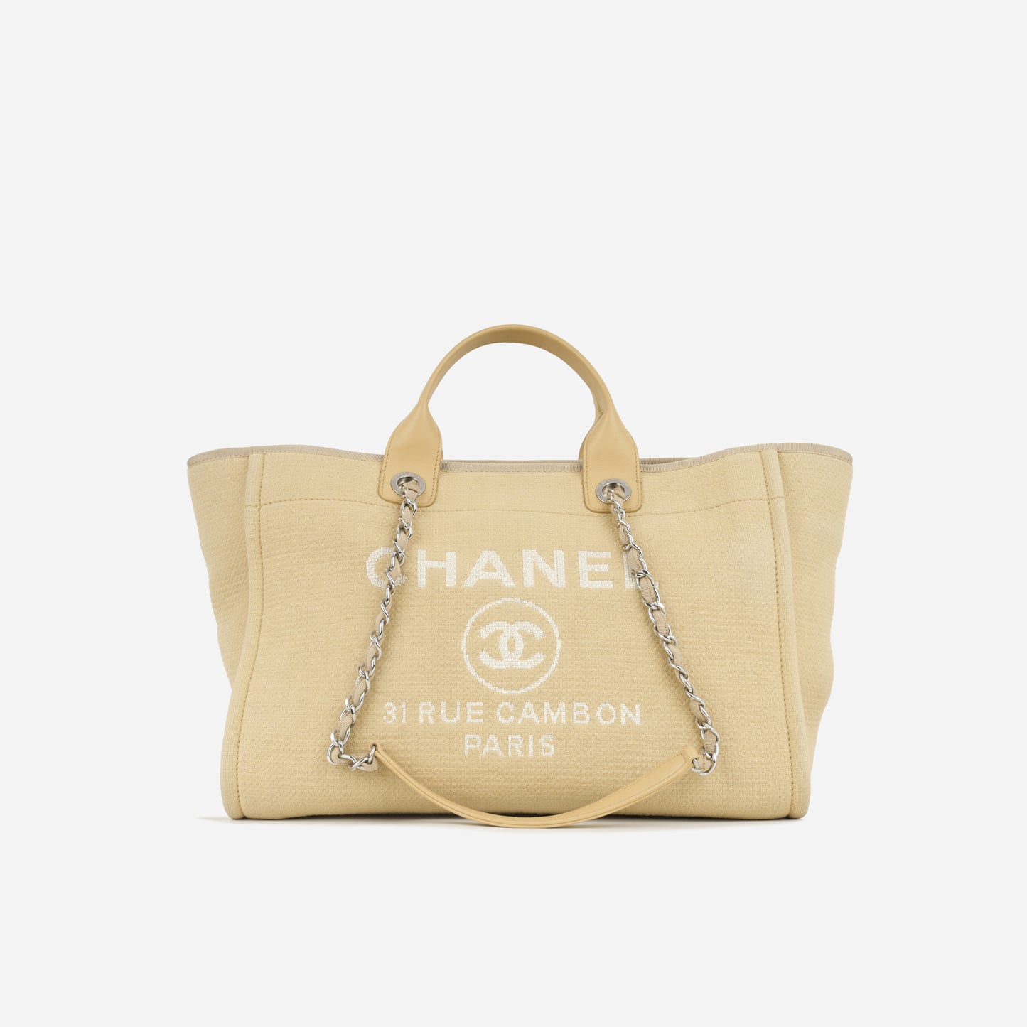Chanel Large Deauville Bag - Beige Canvas | Silver Hardware