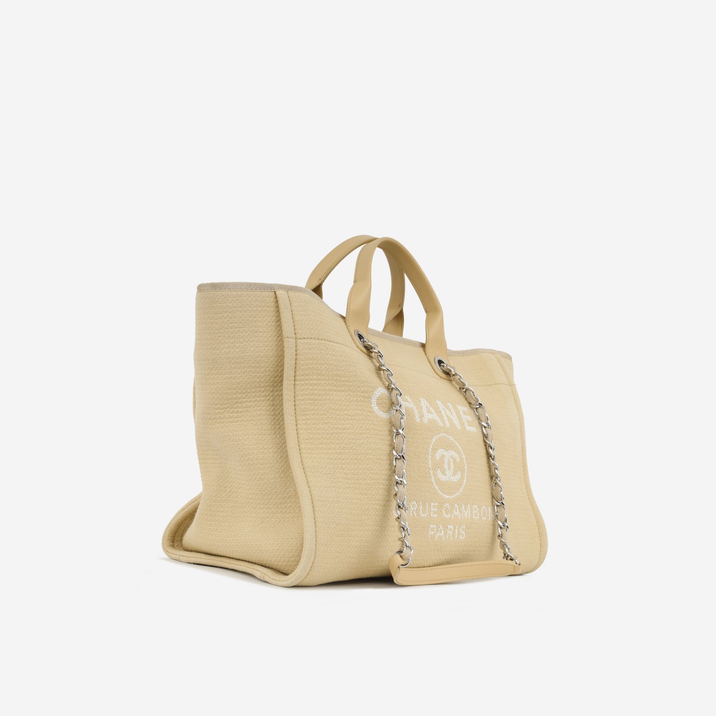 Chanel Large Deauville Bag - Beige Canvas | Silver Hardware