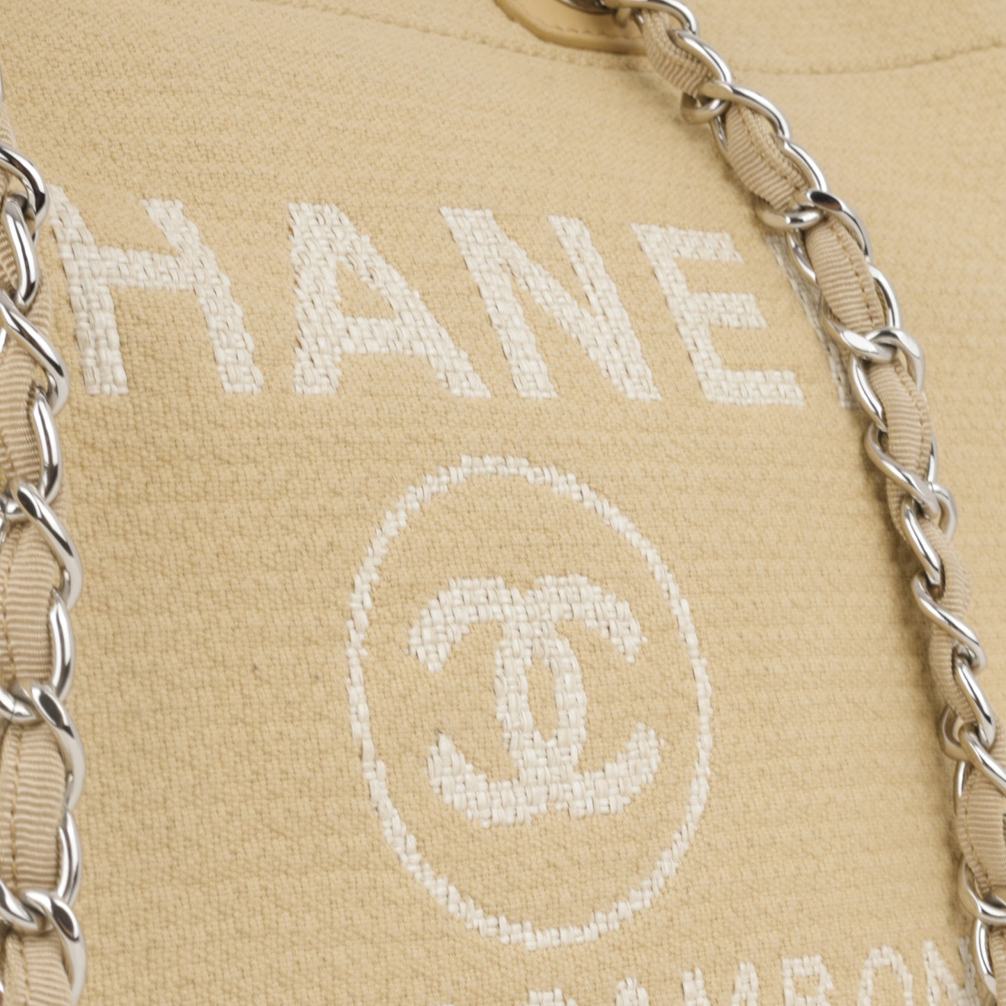 Chanel Large Deauville Bag - Beige Canvas | Silver Hardware