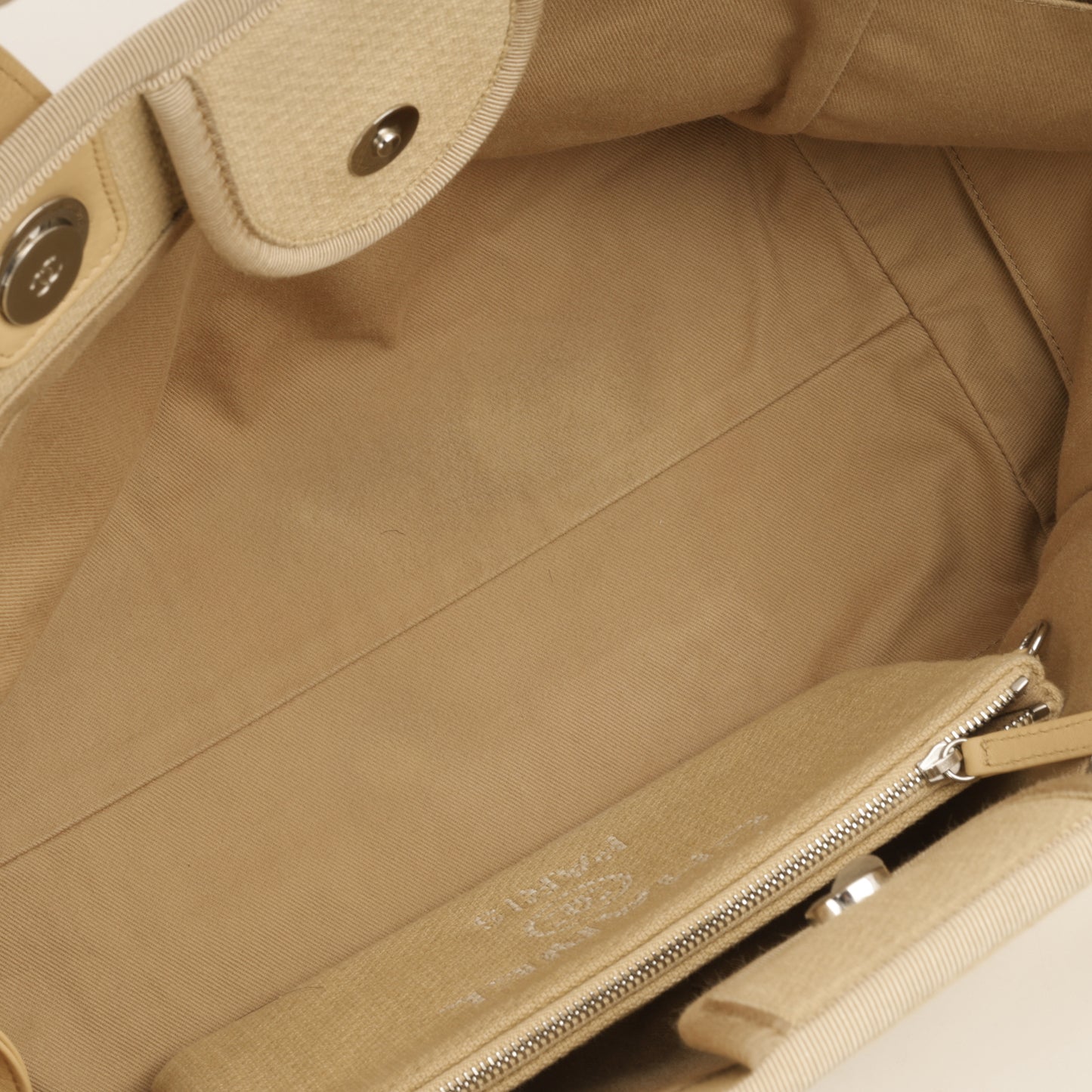 Chanel Large Deauville Bag - Beige Canvas | Silver Hardware