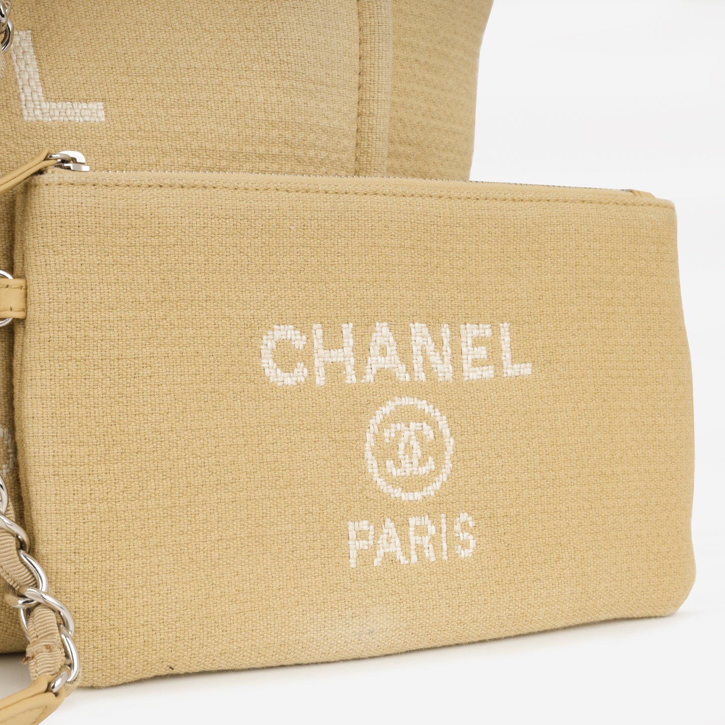 Chanel Large Deauville Bag - Beige Canvas | Silver Hardware