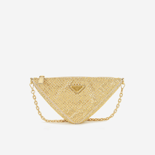 Prada Triangle - Gold Satin & Crystal | Gold Hardware