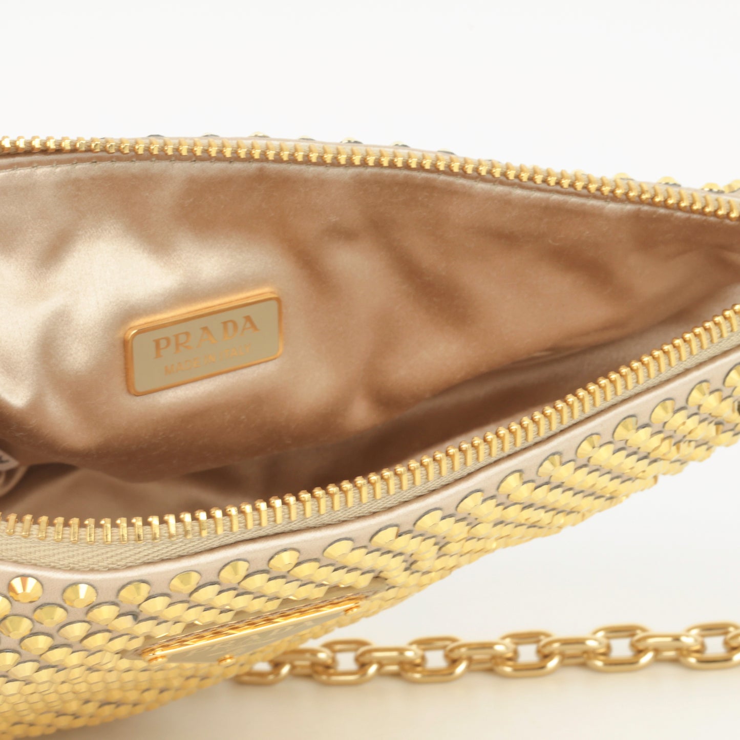 Prada Triangle - Gold Satin & Crystal | Gold Hardware