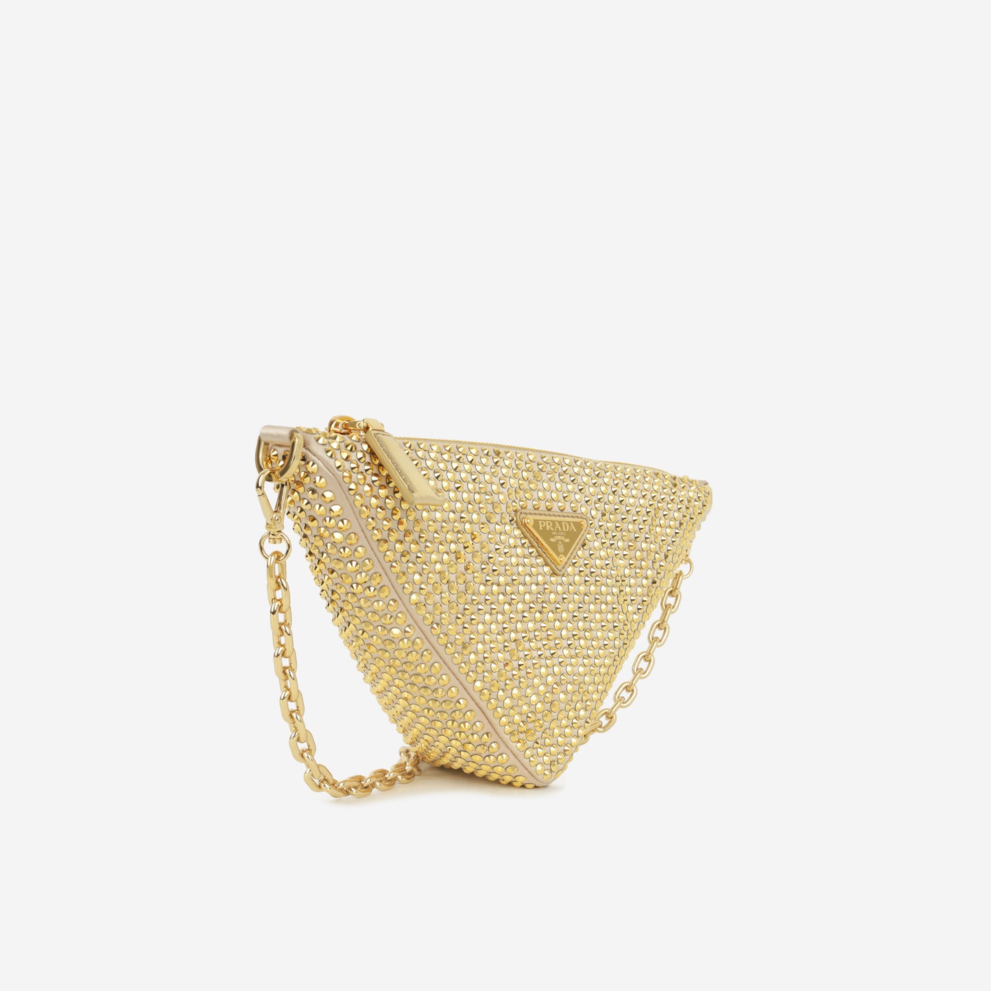 Prada Triangle - Gold Satin & Crystal | Gold Hardware