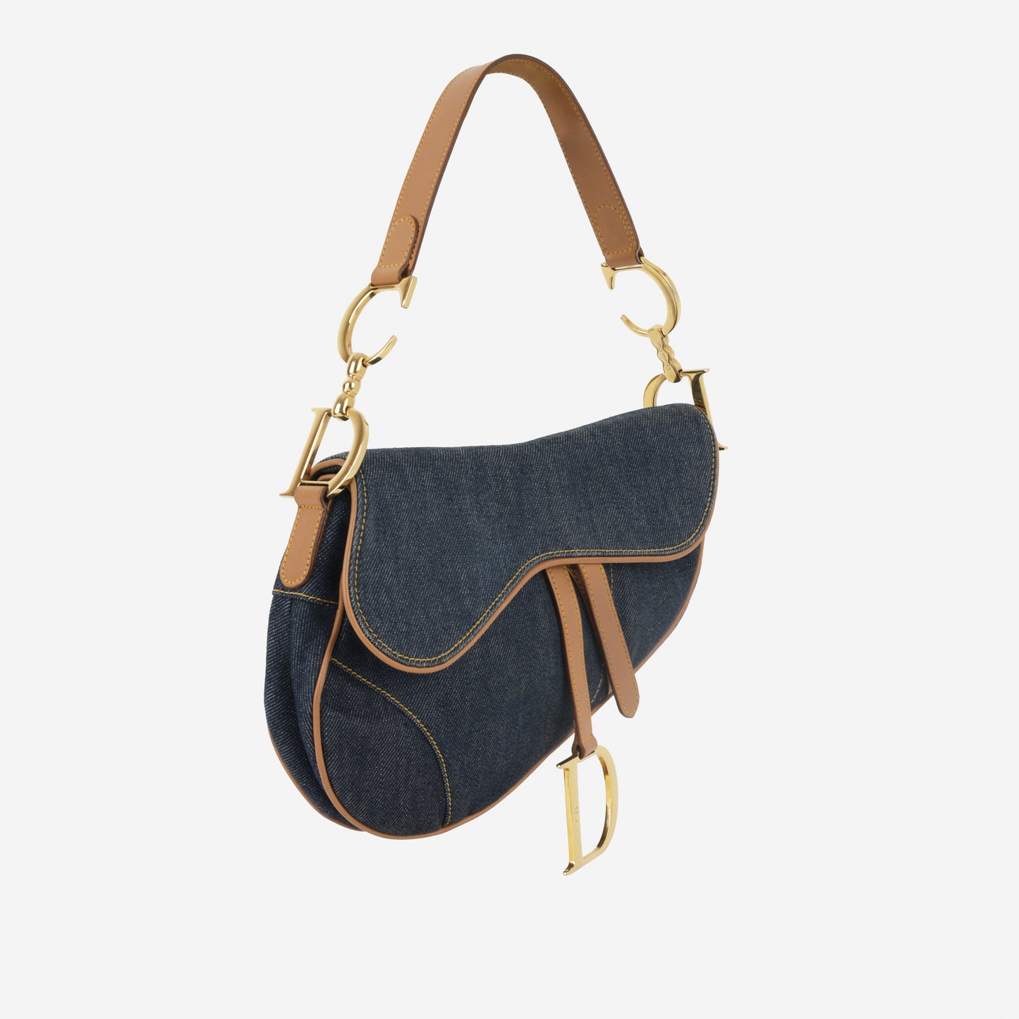 Dior Vintage Saddle Bag - Indigo Denim / Tan Calfskin | Gold Hardware