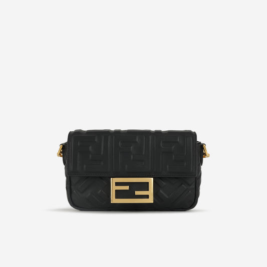 Fendi Mini Baguette Bag - Black Nappa Leather | Gold Hardware
