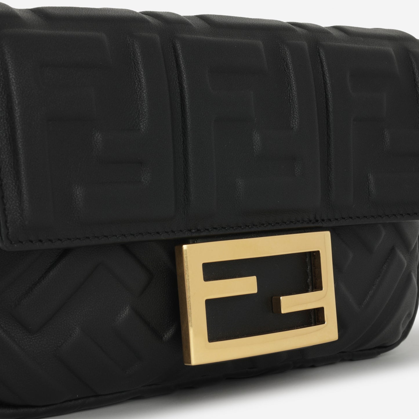 Fendi Mini Baguette Bag - Black Nappa Leather | Gold Hardware