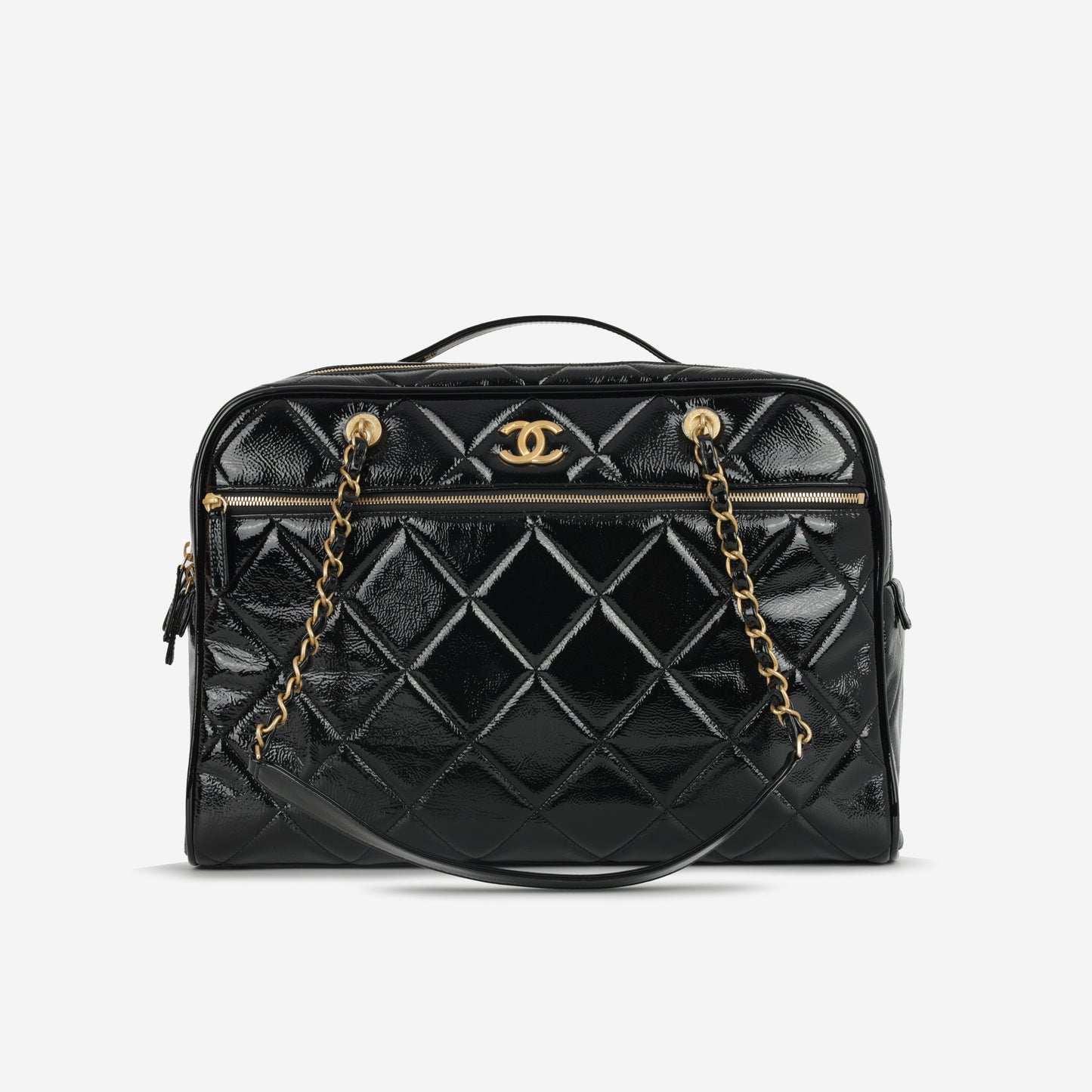 Chanel 2024/25 Métiers d'art Suitcase - Black Patent Crumpled Calfskin | Gold Hardware