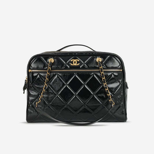 Chanel 2024/25 Métiers d'art Suitcase - Black Patent Crumpled Calfskin | Gold Hardware