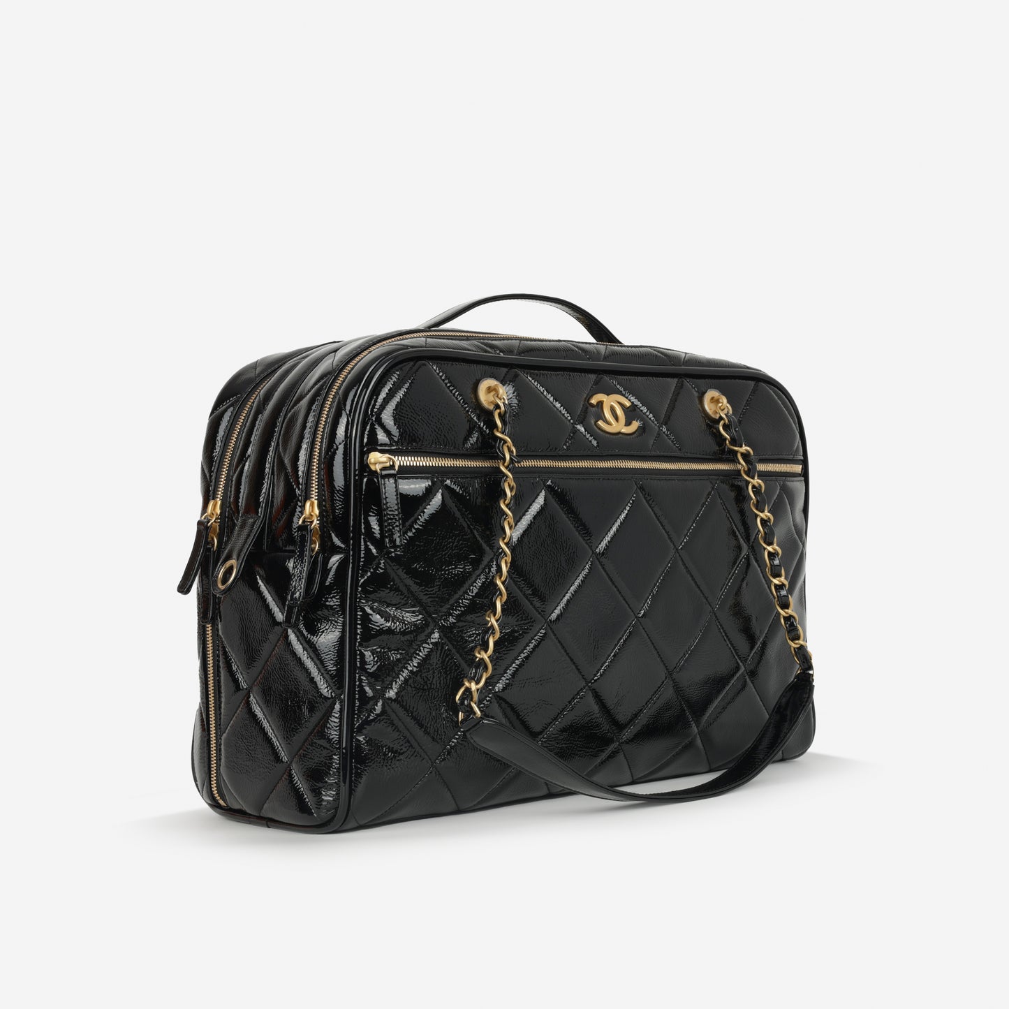 Chanel 2024/25 Métiers d'art Suitcase - Black Patent Crumpled Calfskin | Gold Hardware