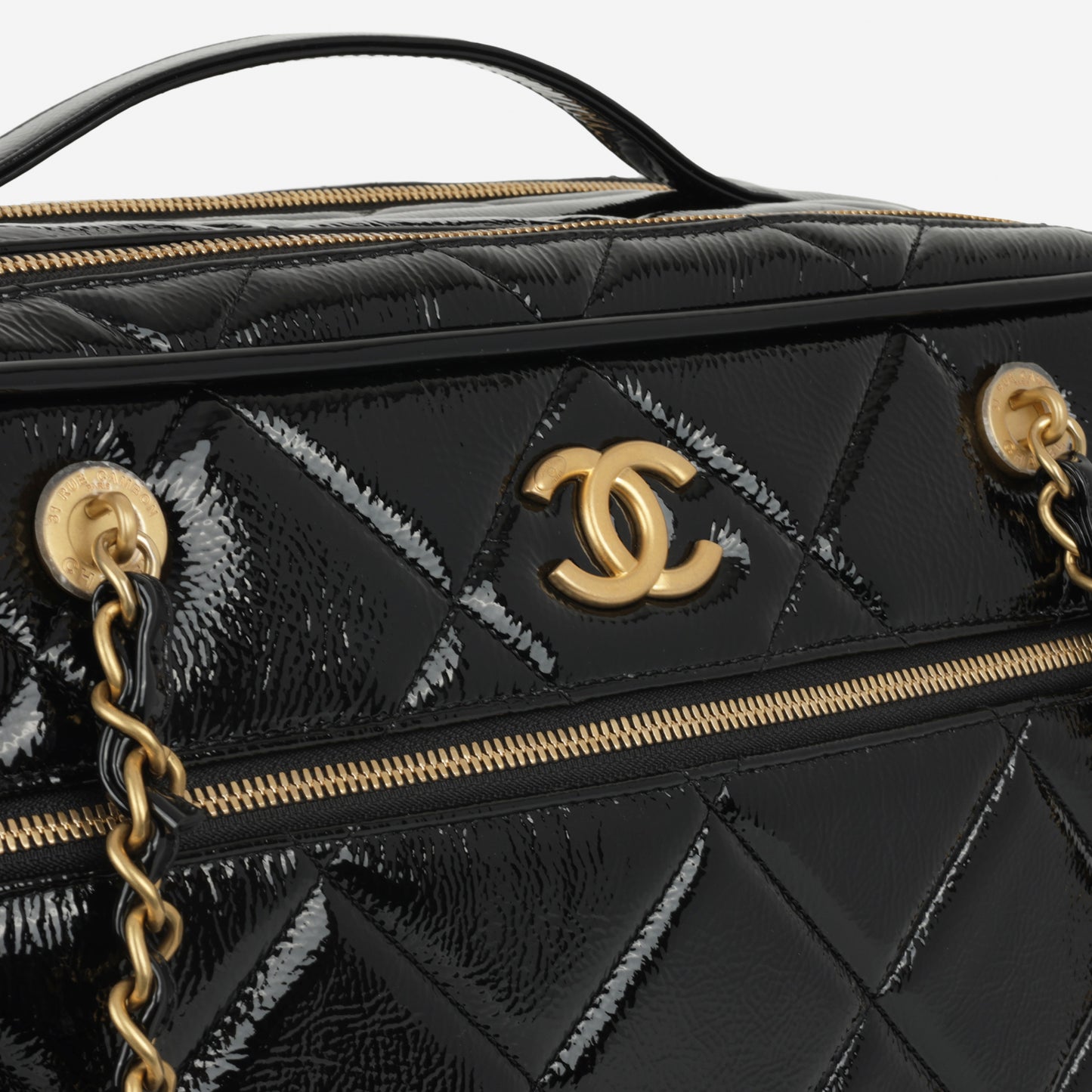 Chanel 2024/25 Métiers d'art Suitcase - Black Patent Crumpled Calfskin | Gold Hardware