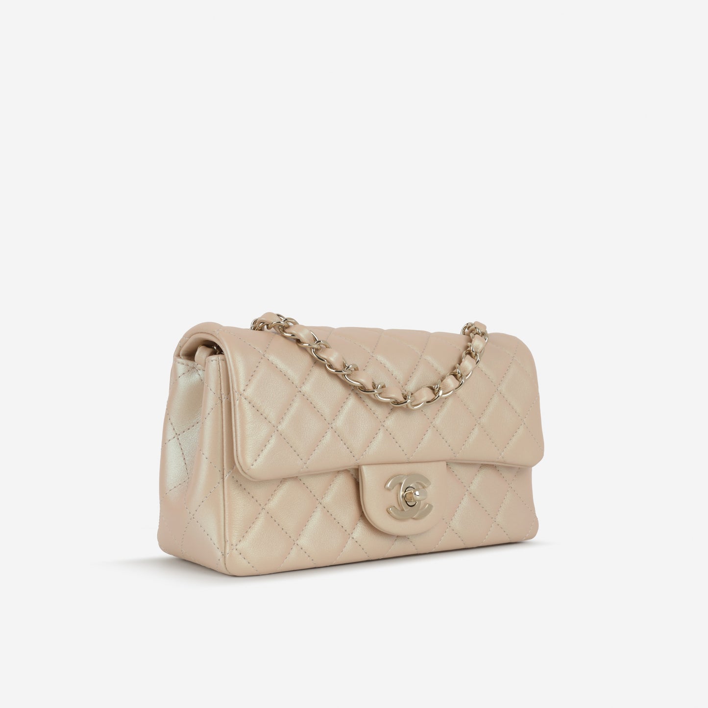 Chanel Mini Rectangular - Pearlescent Beige Lambskin | Champagne Gold Hardware