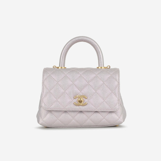 Chanel Mini Coco Handle - Iridescent Lilac Caviar | Champagne Gold Hardware