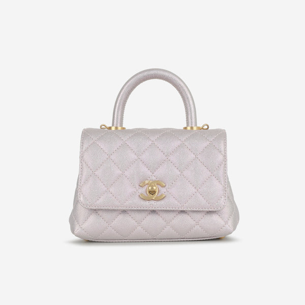 Chanel Mini Coco Handle - Iridescent Lilac Caviar | Champagne Gold
