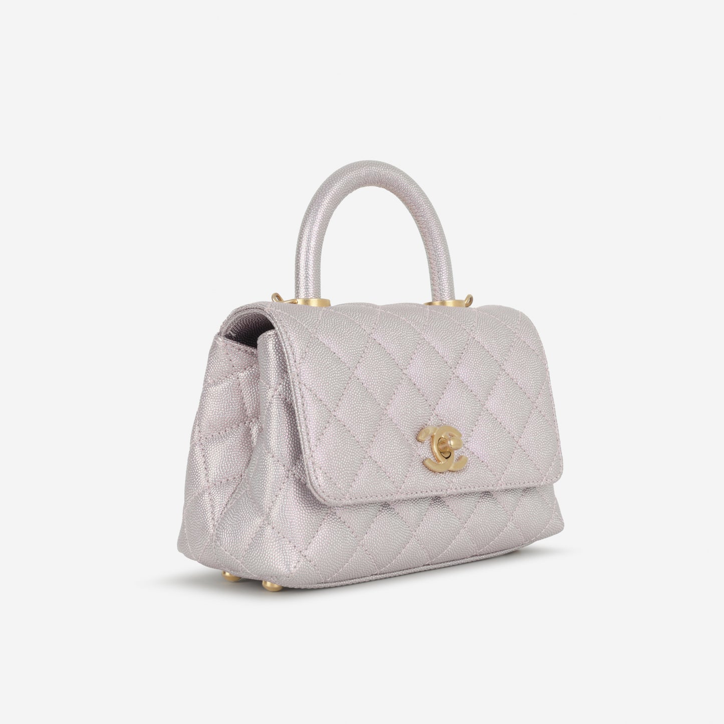 Chanel Mini Coco Handle - Iridescent Lilac Caviar | Champagne Gold Hardware