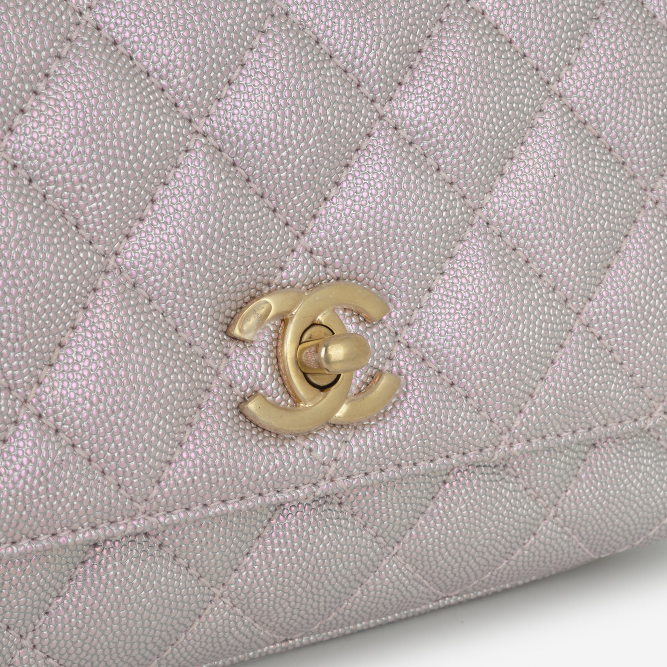 Chanel Mini Coco Handle - Iridescent Lilac Caviar | Champagne Gold