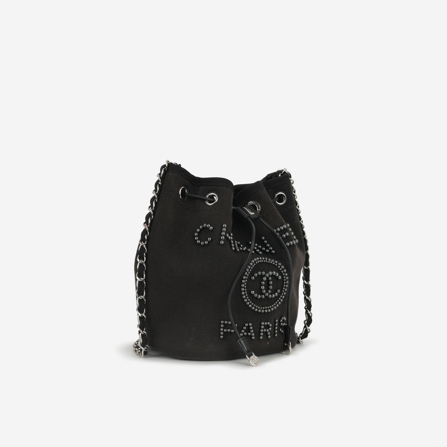 Chanel Deauville Drawstring Bucket Bag - Black Canvas | Silver Hardware