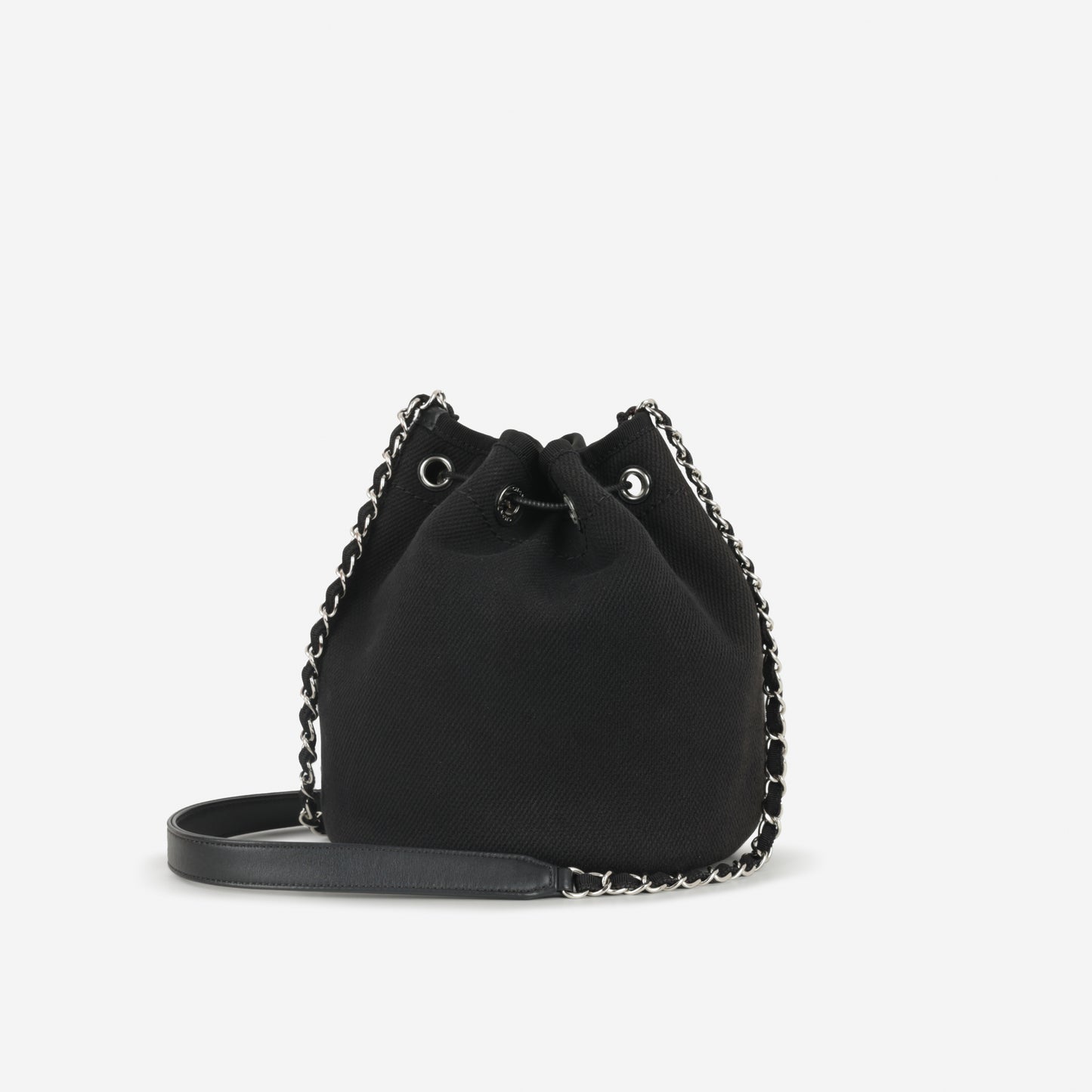 Chanel Deauville Drawstring Bucket Bag - Black Canvas | Silver Hardware