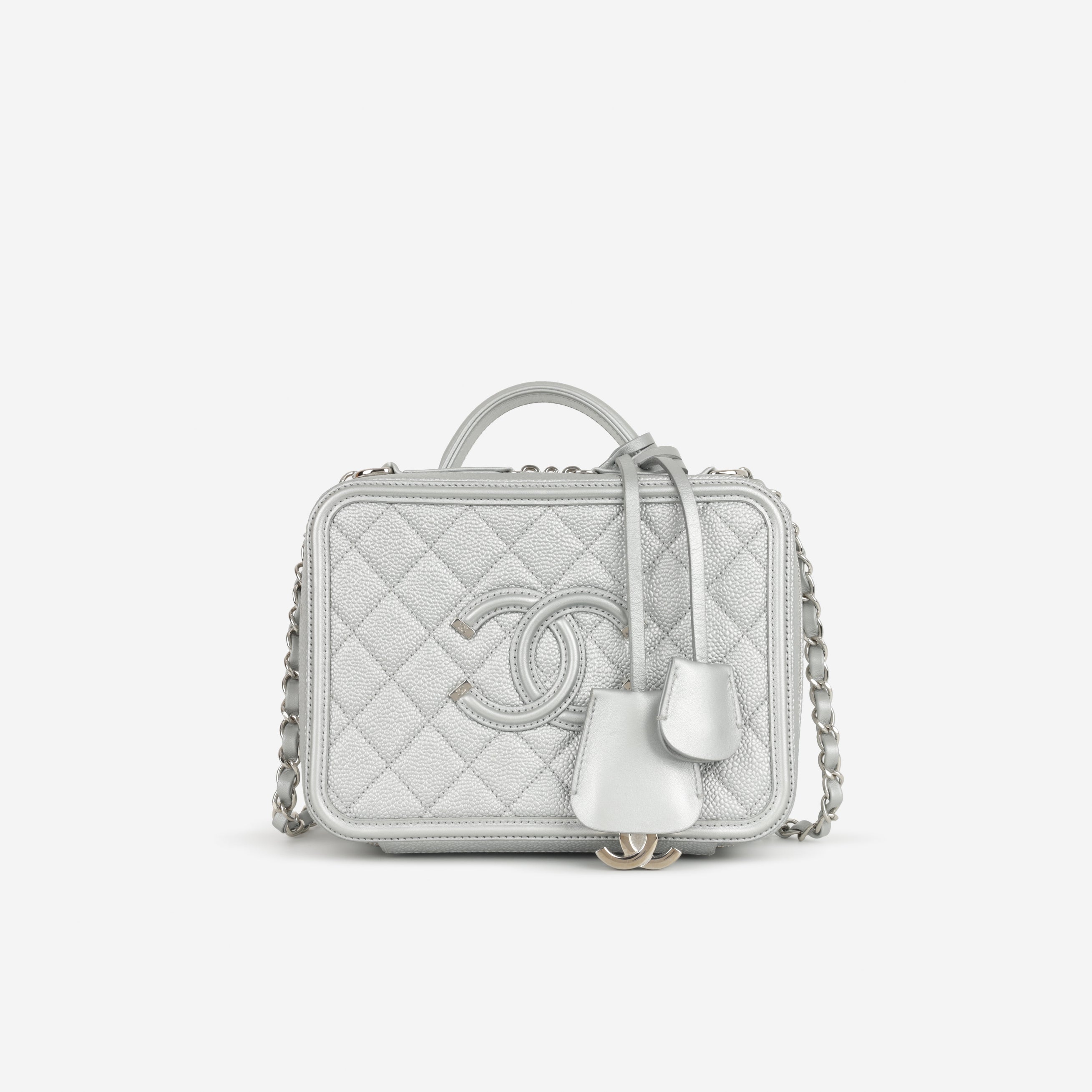 Chanel Medium Filigree Vanity Case - Silver Caviar | Silver
