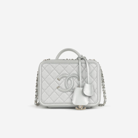 Chanel Medium Filigree Vanity Case - Silver Caviar | Silver Hardware