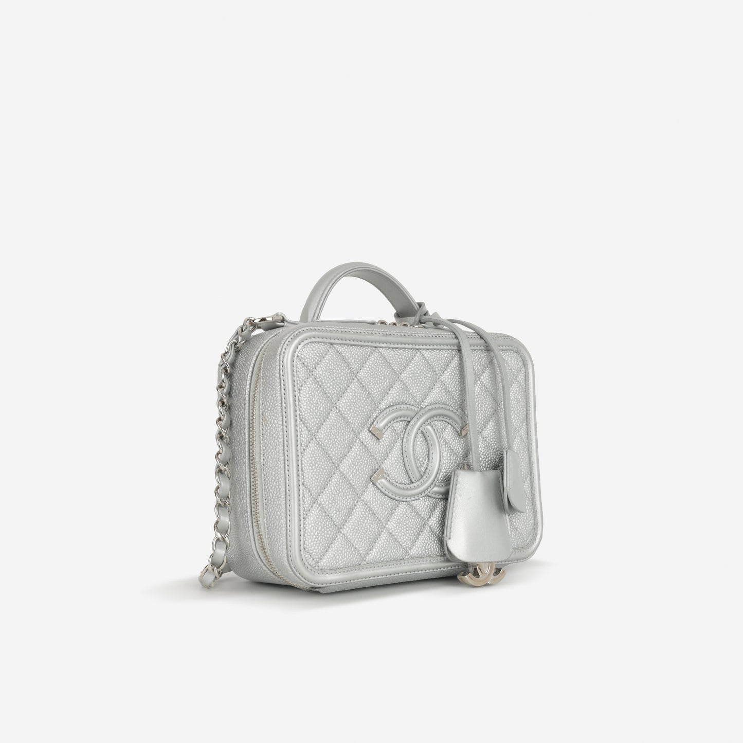 Chanel Medium Filigree Vanity Case - Silver Caviar | Silver Hardware