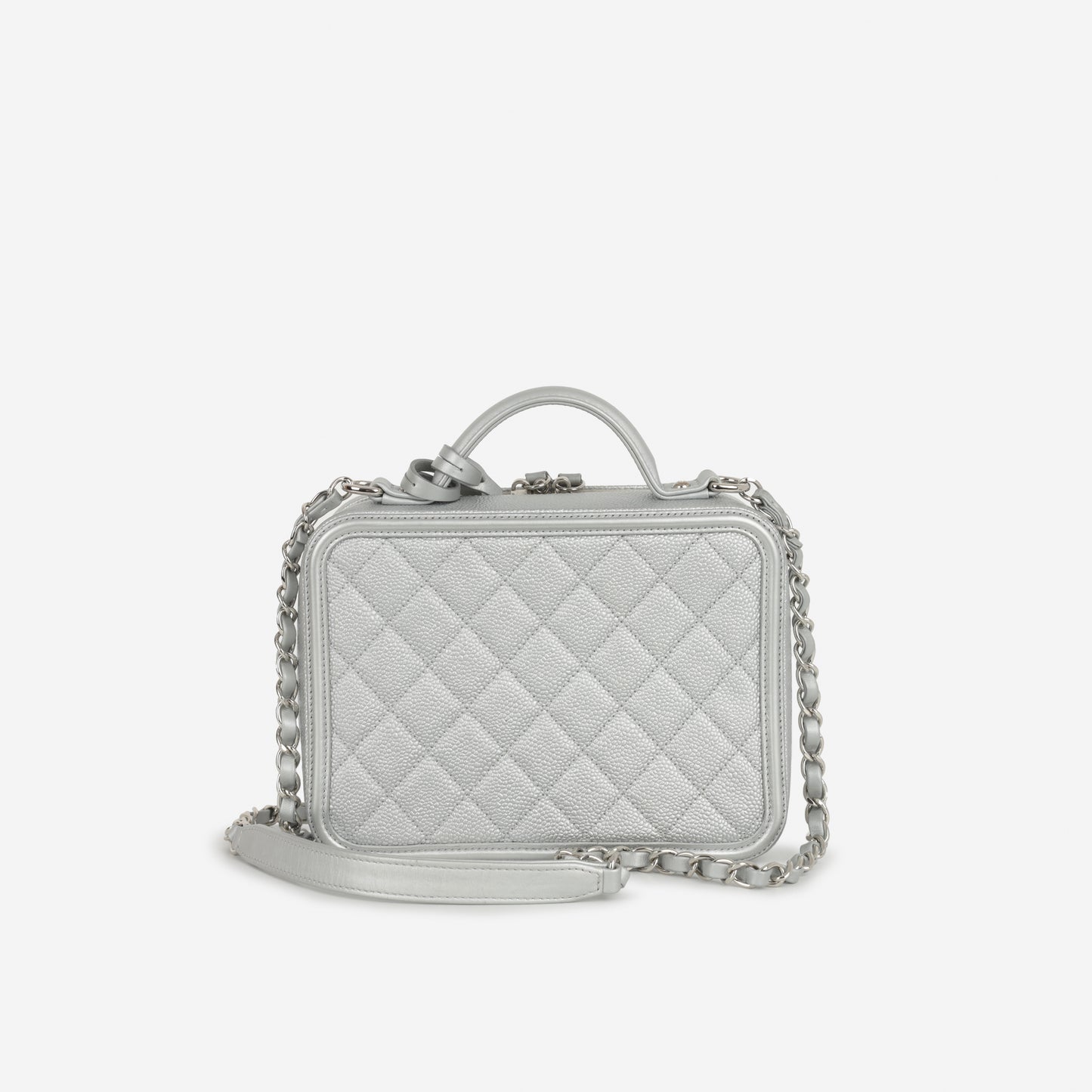 Chanel Medium Filigree Vanity Case - Silver Caviar | Silver Hardware
