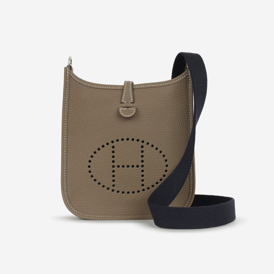 Hermès Mini Evelyne - Etoupe Clemence / Bleu Indigo Strap | Palladium Hardware
