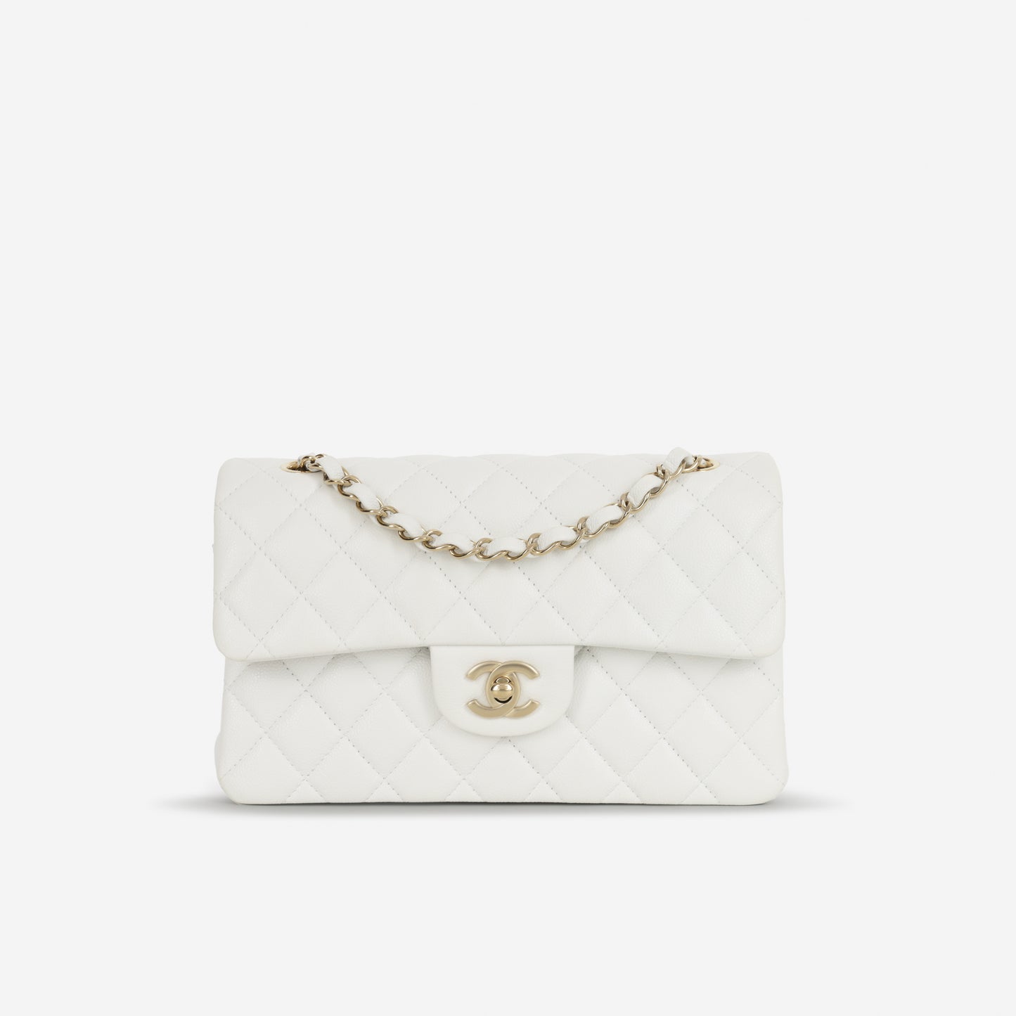 Chanel Small Classic Flap - White Caviar | Champagne Gold Hardware