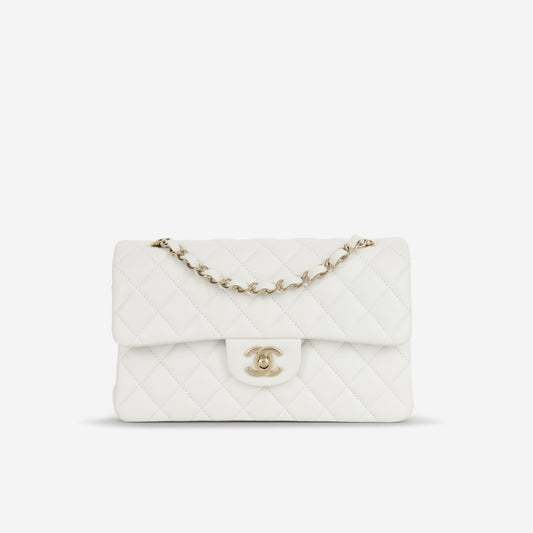 Chanel Small Classic Flap - White Caviar | Champagne Gold Hardware