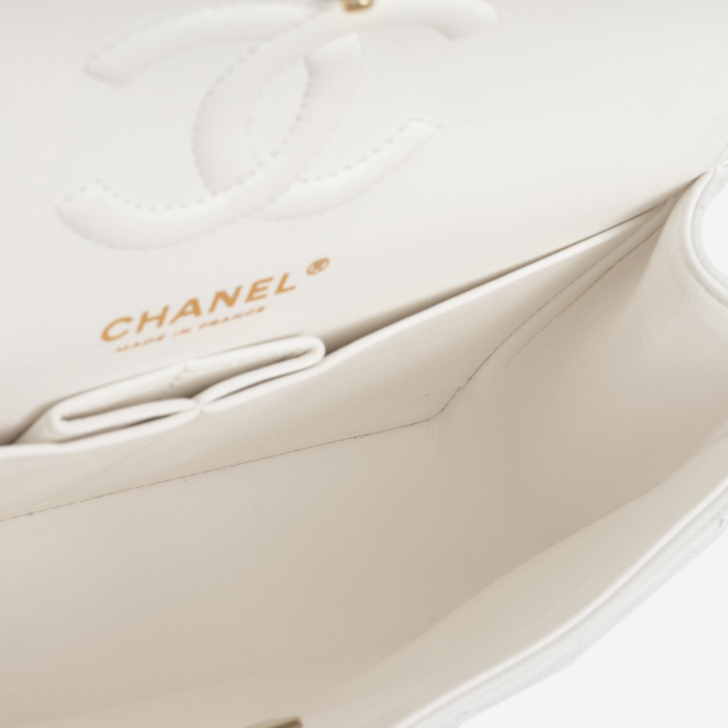 Chanel Small Classic Flap - White Caviar | Champagne Gold Hardware
