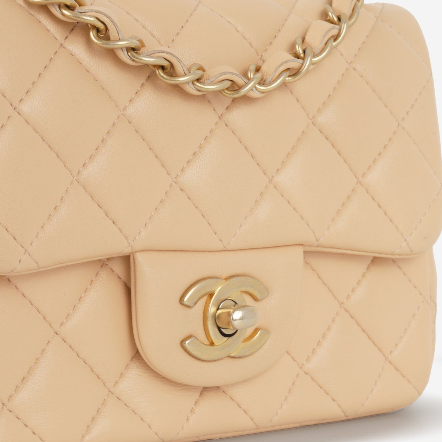 Chanel Mini Square - Beige Lambskin | Gold Hardware