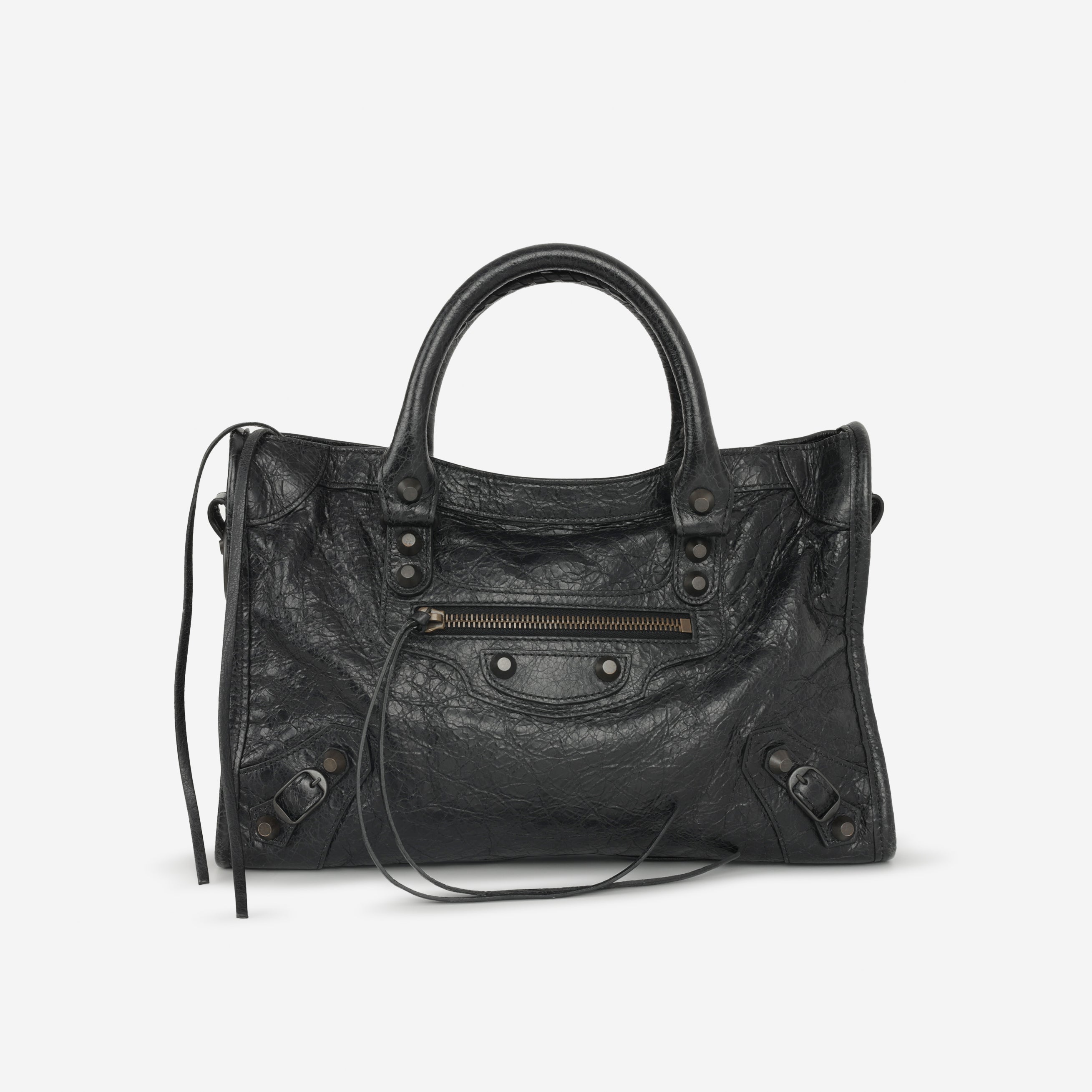 Balenciaga Small Le City Bag - Black Crumpled Lambskin | Brass