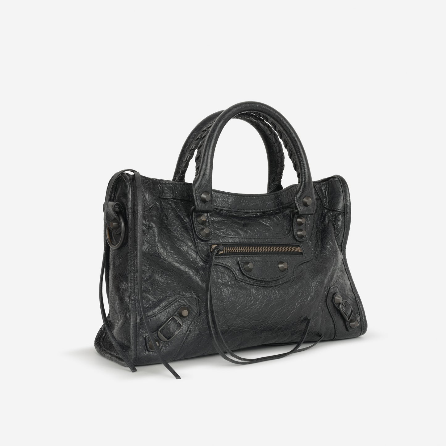 Balenciaga Small Le City Bag - Black Crumpled Lambskin | Brass Hardware