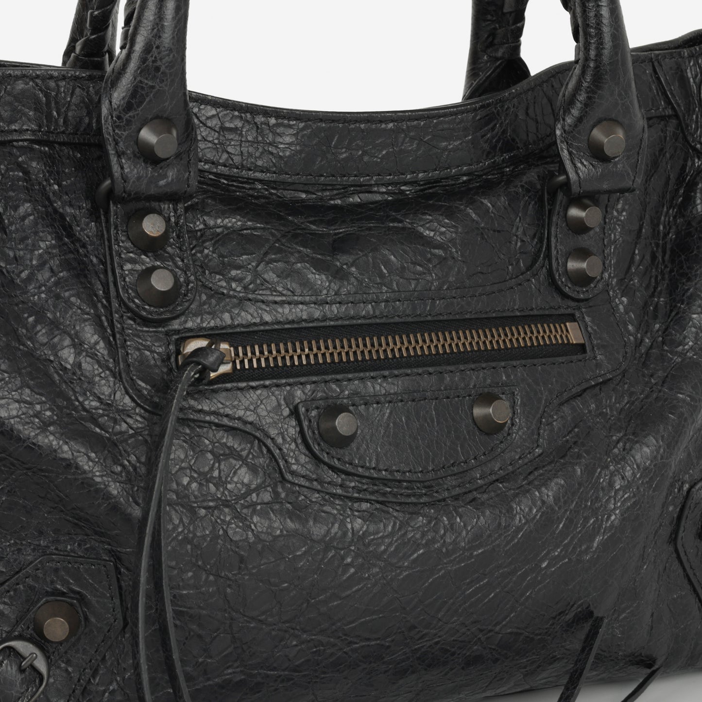 Balenciaga Small Le City Bag - Black Crumpled Lambskin | Brass Hardware