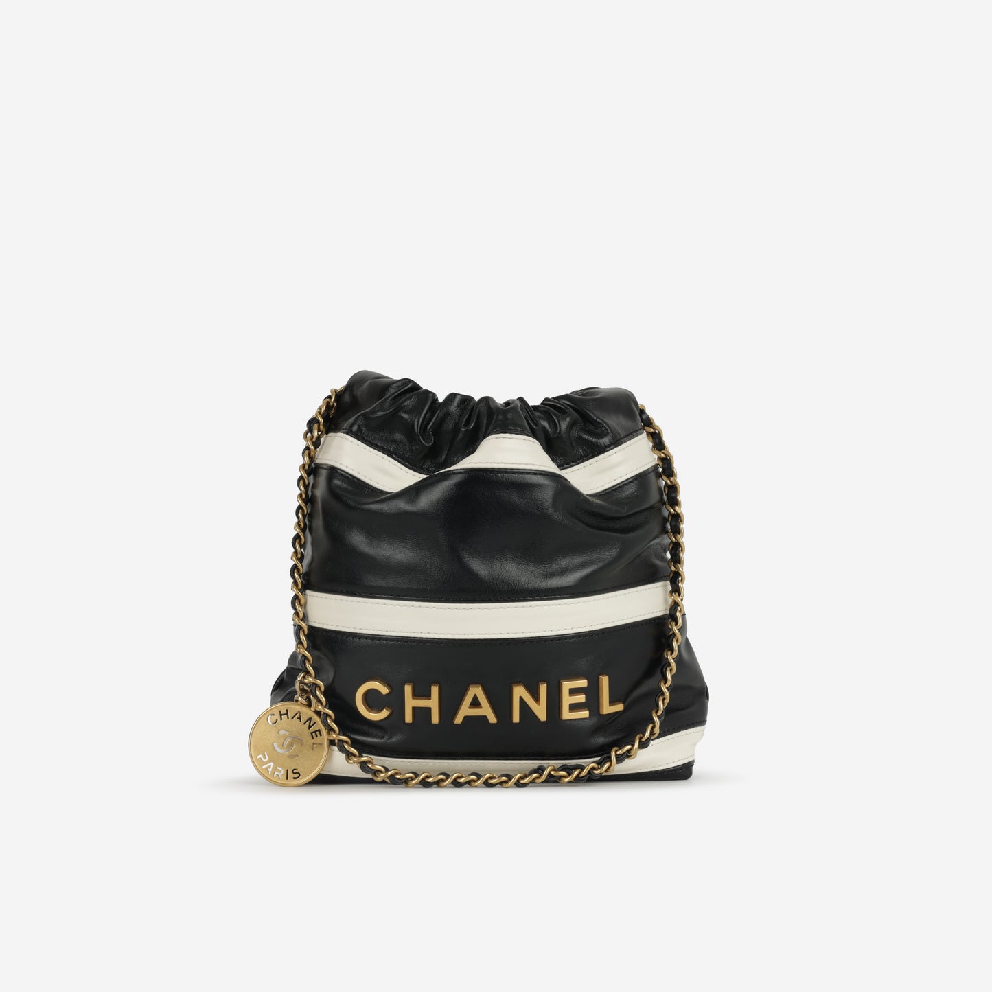 Chanel 24S Mini 22 - Black / White Striped Calfskin | Gold Hardware