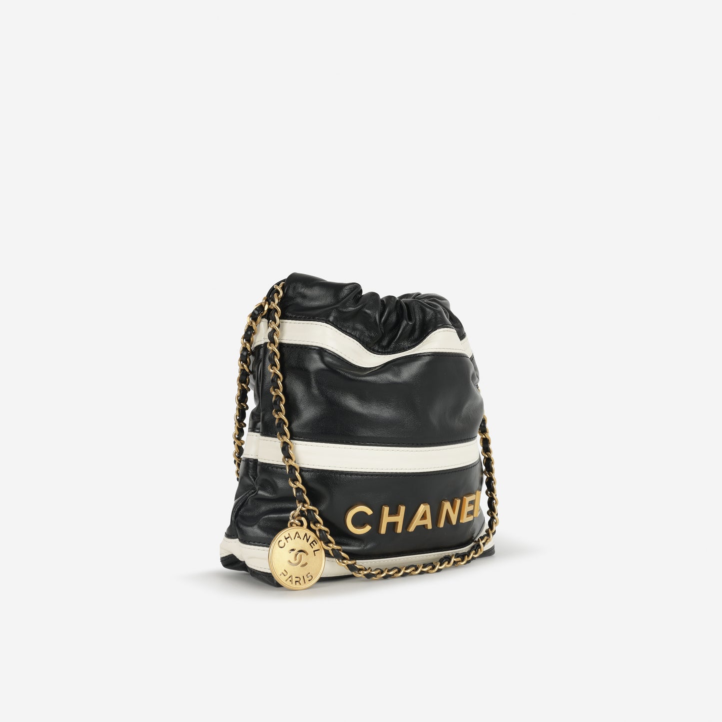 Chanel 24S Mini 22 - Black / White Striped Calfskin | Gold Hardware