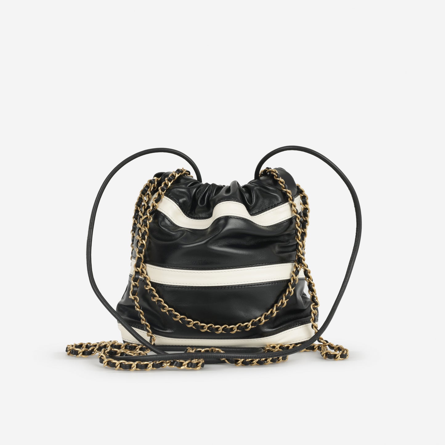 Chanel 24S Mini 22 - Black / White Striped Calfskin | Gold Hardware
