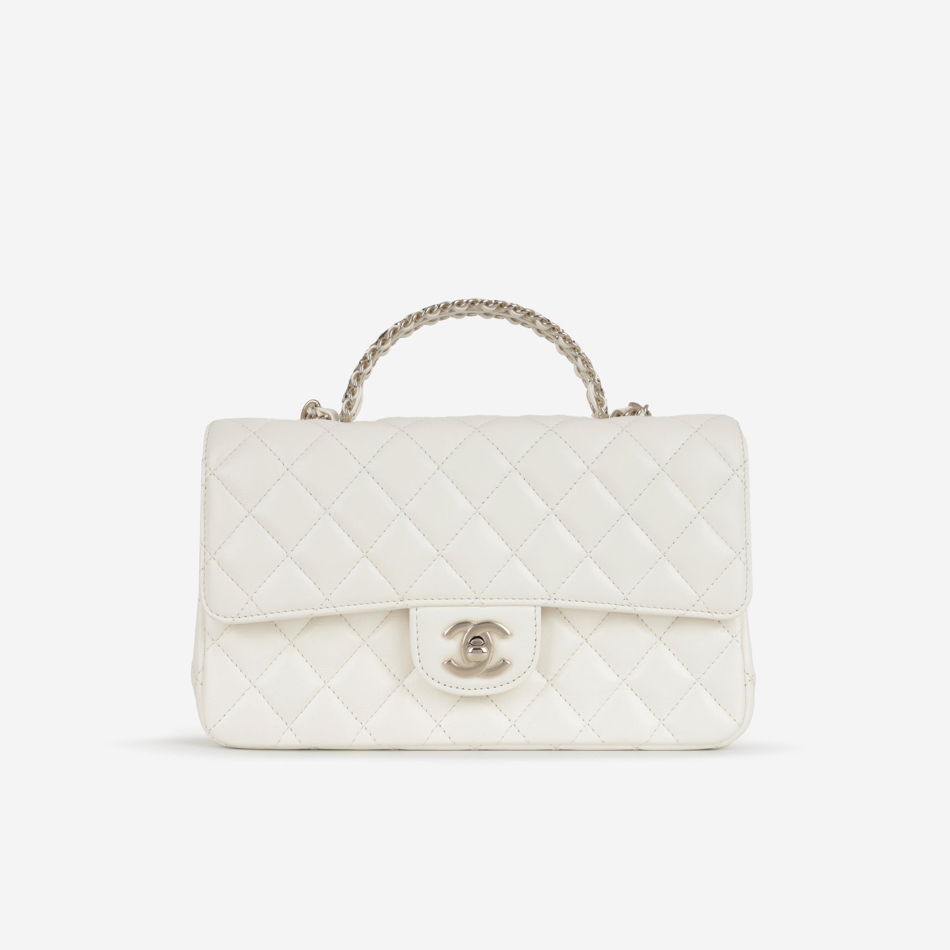 Chanel Mini Top Handle Flap with Strass - Ivory Lambskin  | Champagne Gold Hardware - Bagista