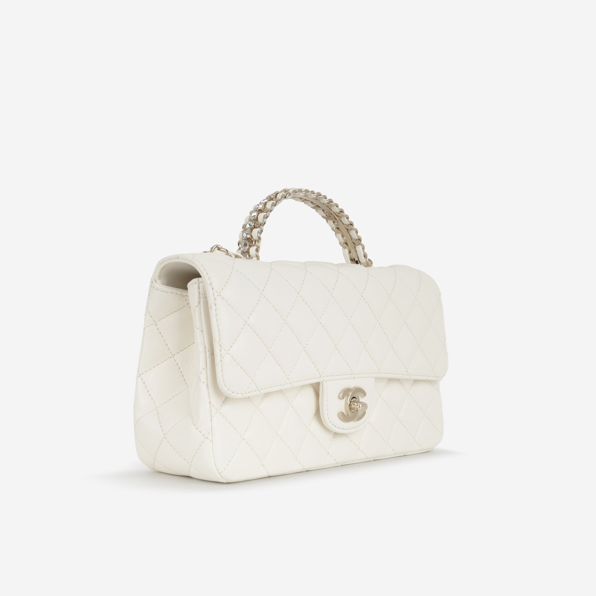 Chanel Mini Top Handle Flap with Strass - Ivory Lambskin  | Champagne Gold Hardware - Bagista