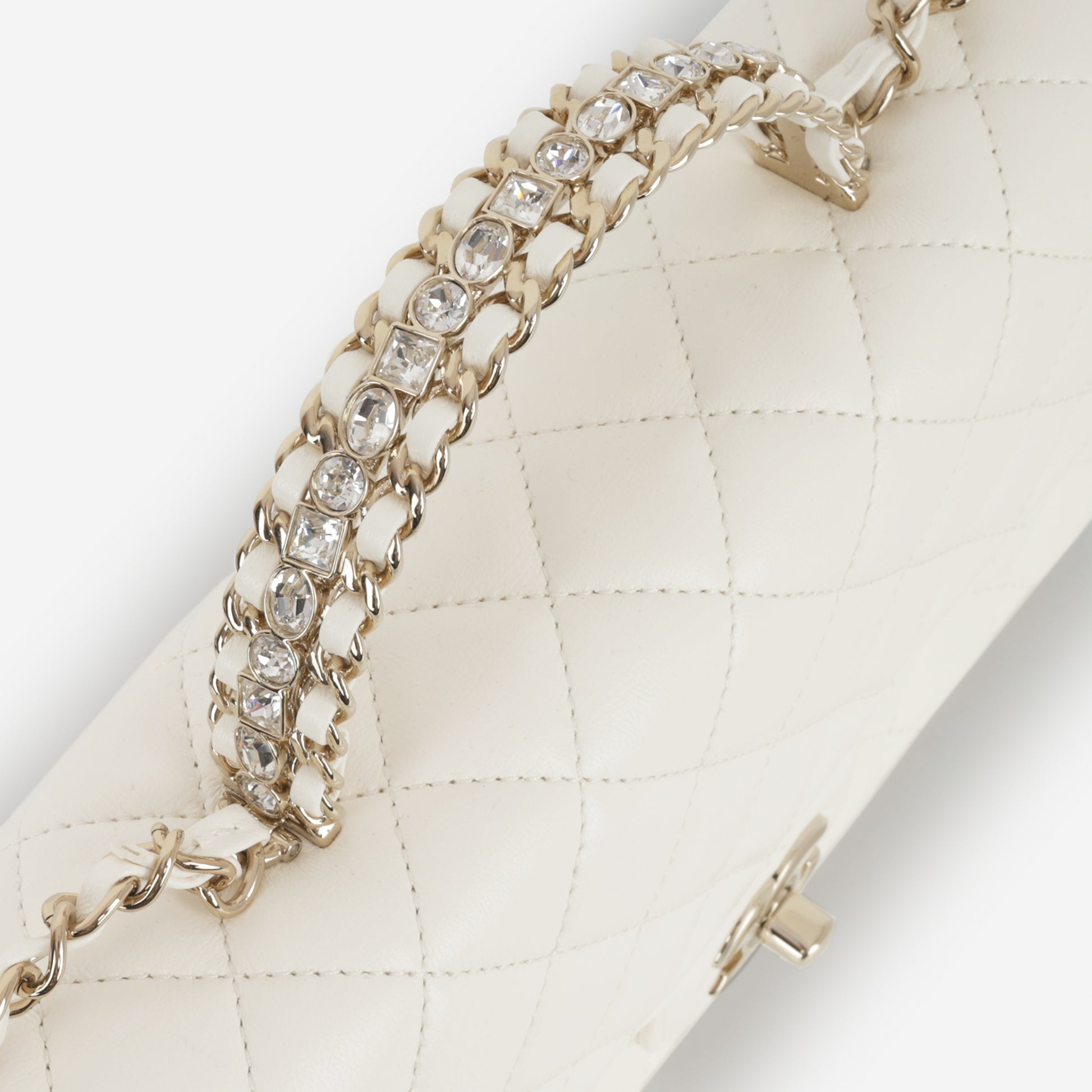 Chanel Mini Top Handle Flap with Strass - Ivory Lambskin  | Champagne Gold Hardware - Bagista