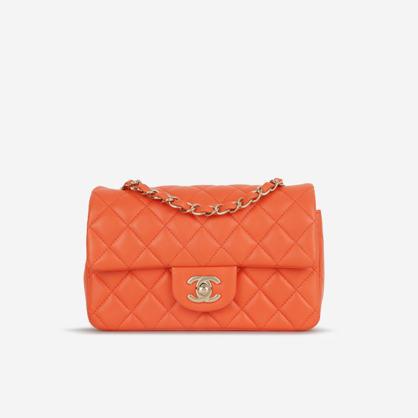 Chanel Mini Rectangular - Orange Lambskin | Champagne Gold Hardware