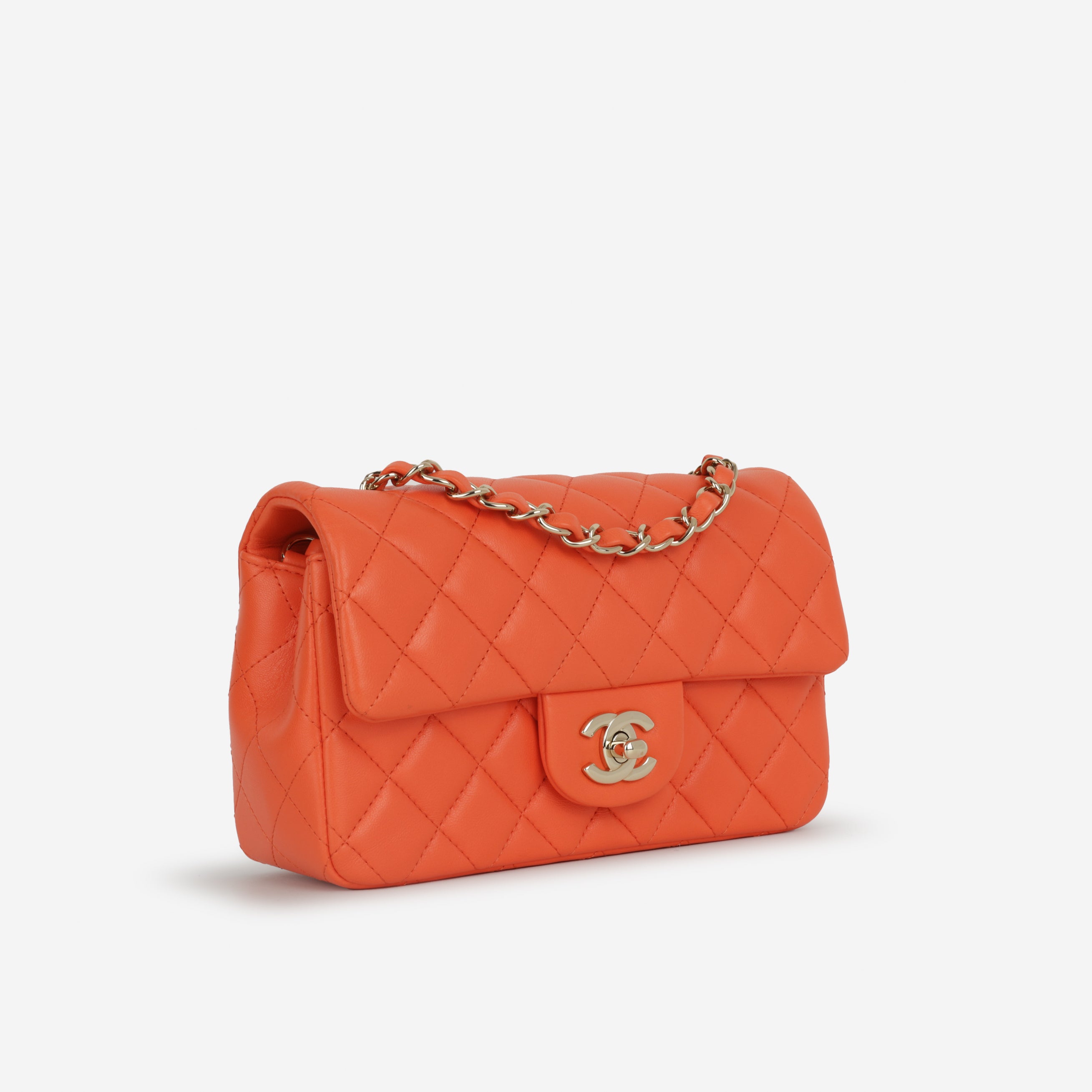 Chanel Mini Rectangular - Orange Lambskin | Champagne Gold