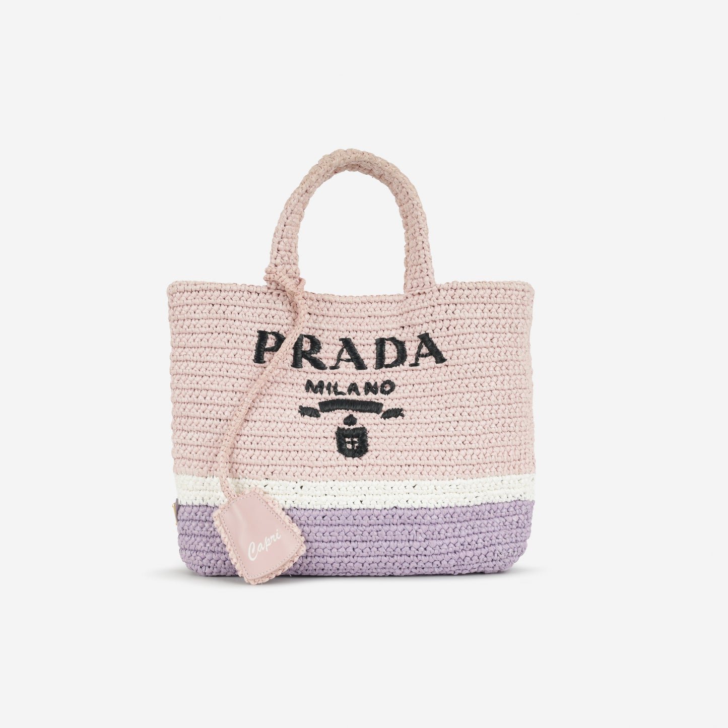 Prada Small Crochet Tote Bag - Alabaster / Purple