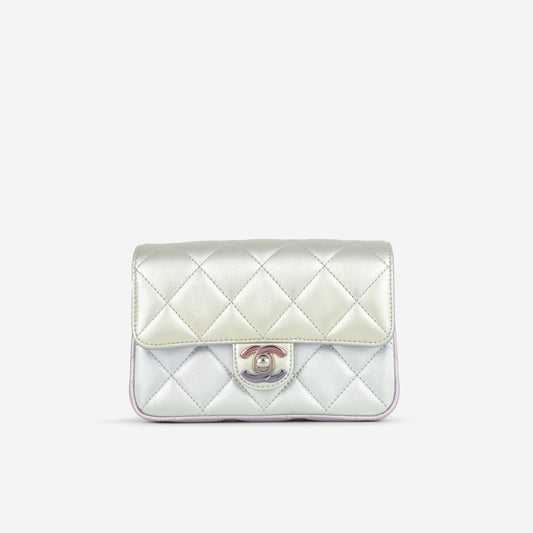 Chanel Classic Mini Wristlet Clutch - Iridescent Rainbow Calfskin | Silver Hardware