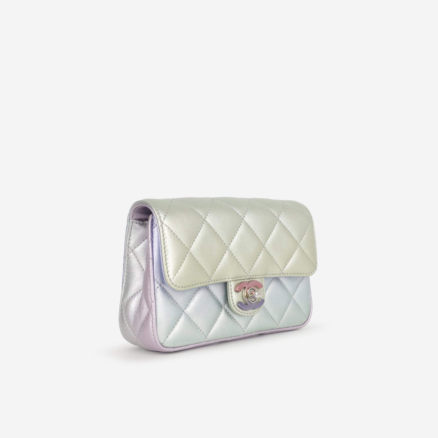 Chanel Classic Mini Wristlet Clutch - Iridescent Rainbow Calfskin | Silver Hardware