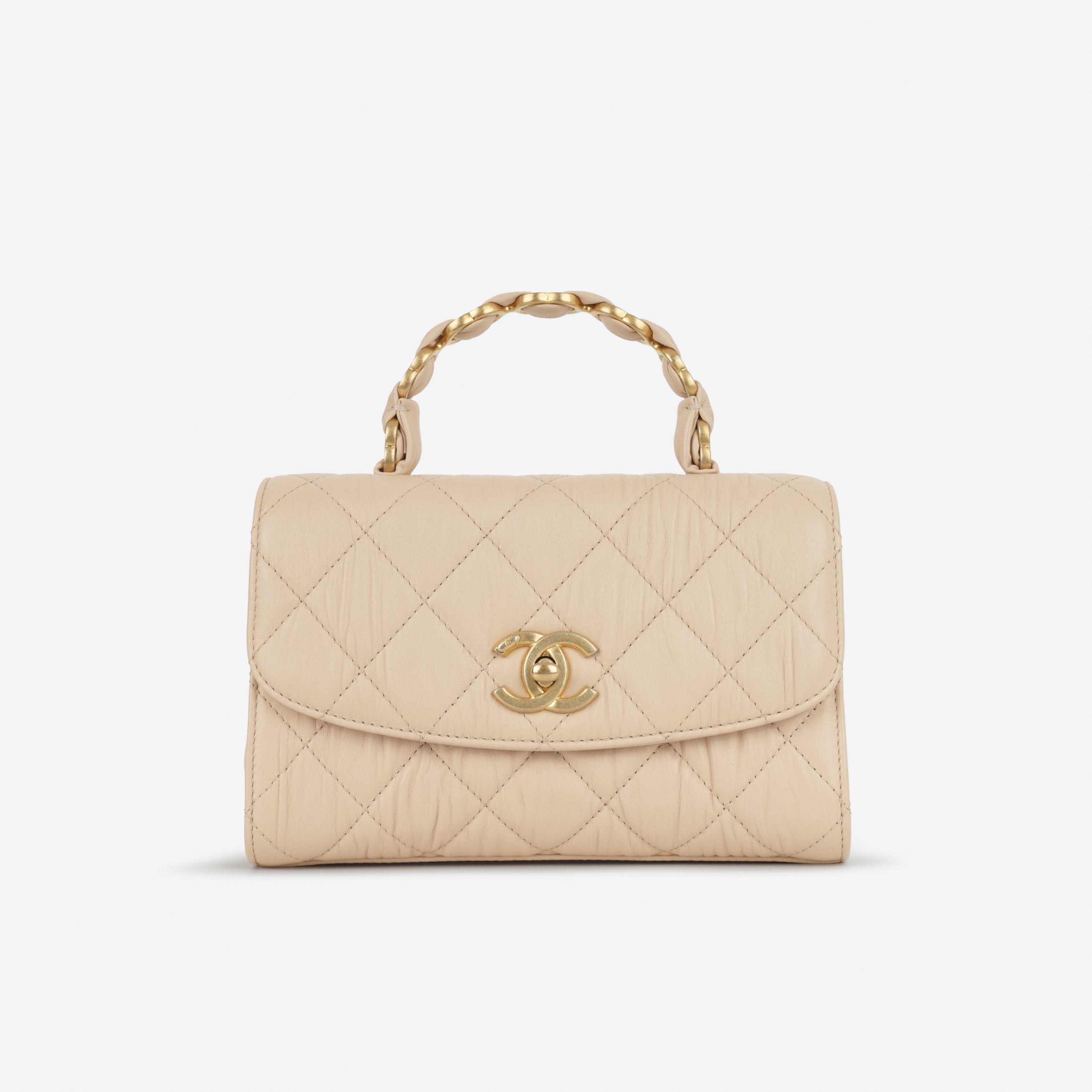 Chanel CC Link Top Handle - Beige Lambskin | Gold Hardware – Bagista